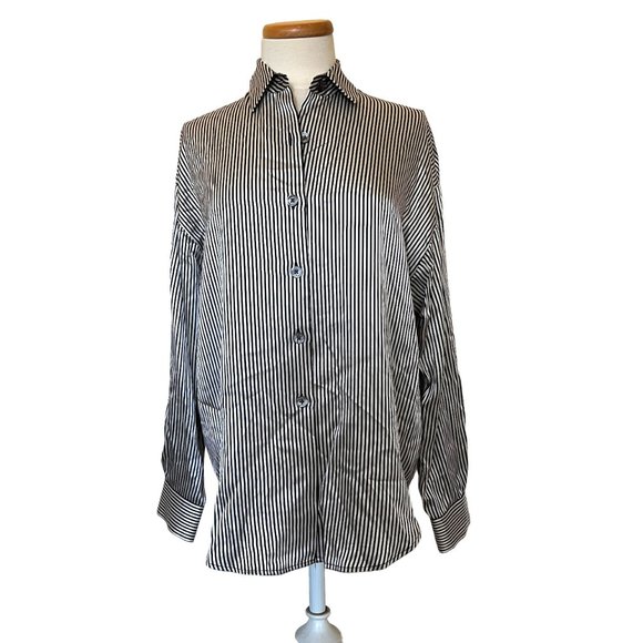 Classiques Entier Black and White Stripe Silk Blouse M - Picture 1 of 10